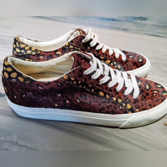 Madewell Womens Sz 7.5 Sidewalk Low-Top Sneakers leopard painted Calf Hair - Picture 3 of 7